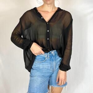 Silence + Noise - Sheer Mesh Button Down Blouse